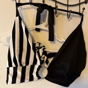 Forest ink Black and White striped halter top
